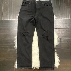 Free People We the Free Black Jeans Distressed Tapered Straight Women's Size 32
